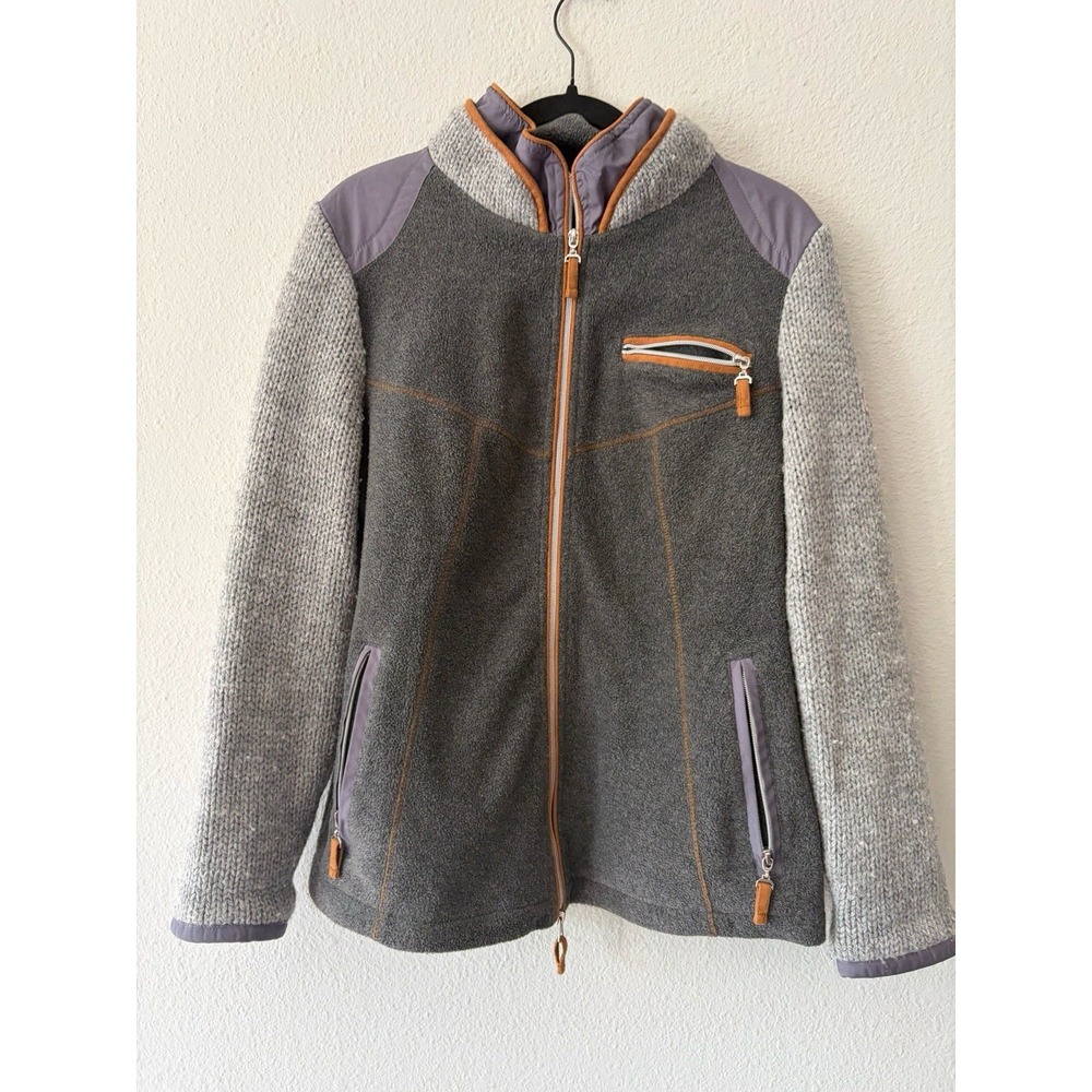 Heine Womens Full Zip Knit Fleece Jacket Canada Patch Gray Large